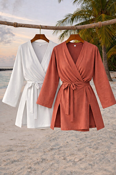 COMBİNE MİCHAİL Women's Summer Basic Belted 2-Piece Kimono