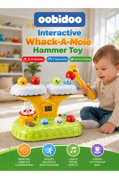 oobidoo لعبة تفاعلية لضرب الخلد بالمطرقة مع شاشة LED و7 سرعات و20 نغمة للأطفا...