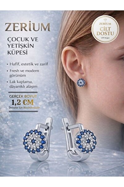 ZERİUM Children's and Women's Vip Steel Earrings Elegant Lightweight Zircon E...