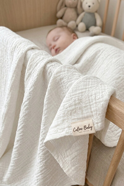 Caline Baby قطعتان من قماش الموسلين المطرز بنمط الصفير - 110x110 سم