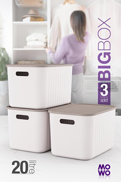 Mowo Home Bigbox 20 Lt 3-Piece White Cabinet Organizer Storage Box with Lid B...