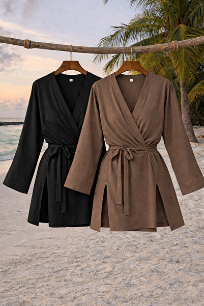COMBİNE MİCHAİL Women's Summer Basic Belted 2-Piece Kimono
