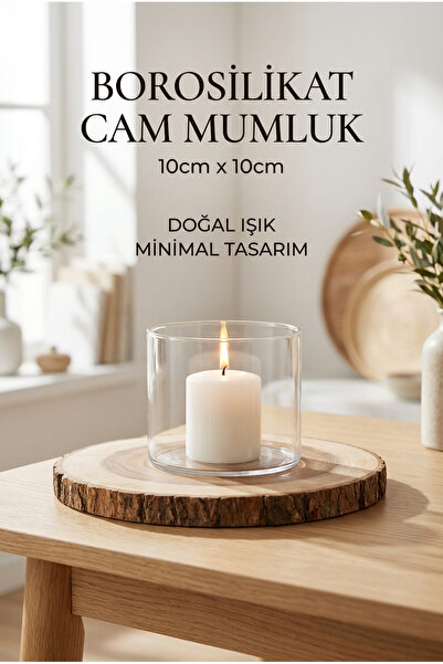 ERKUGO Borosilikat Cam Mumluk, 10cm x 10cm Silindir Şeffaf Dekoratif Mumluk, ...