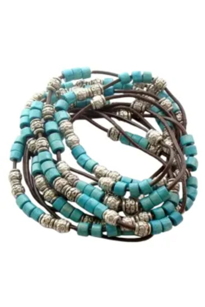 GemSale Brățări Boho cu mărgele metalice, turcoaz și din lemn