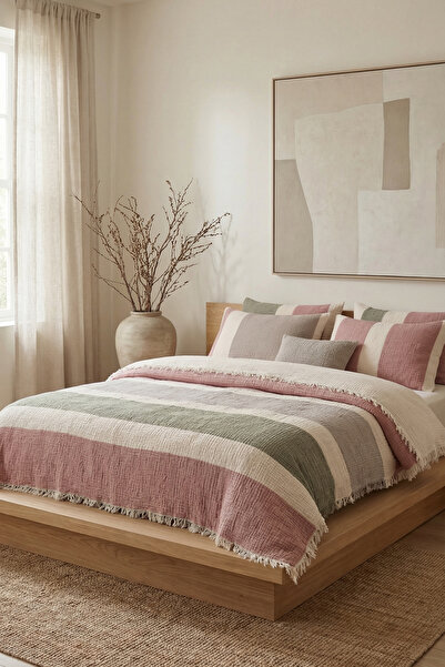 cottoncloth Muslin Double Bedspread 4 Layers 220X240 cm 100% Cotton Striped S...