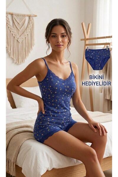 BEYAZTOPTAN Set de maiou și pantaloni scurți din bumbac cu flori și dantelă p...