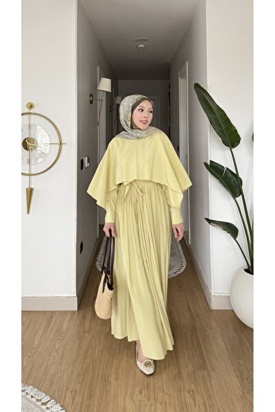 merve ada design Kadın Modal Pelerin Detaylı Elbise