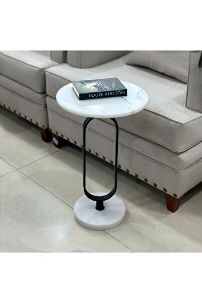 foryou Service Table Marble Base Black Column Marble Top