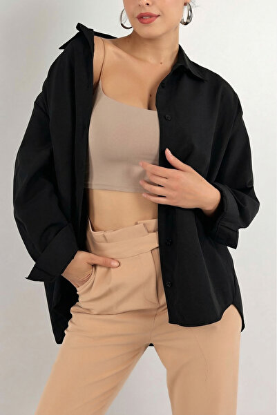 NEW JOURNAL Γυναικείο μαύρο μακρυμάνικο βασικό πουκάμισο TN111