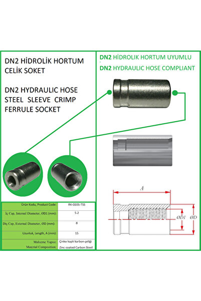 Rekorsan DN2 HİDROLİK HORTUM CELİK SOKET, DN2 HYDRAULIC HOSE STEEL SLEEVE-CRI...