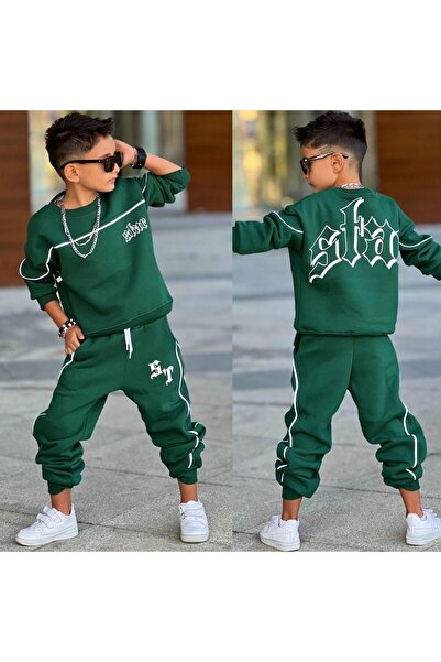 Bambam Boy's 3-Threaded, Hooded, Top and Bottom Tracksuit Set-431131-Green