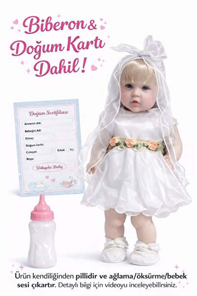 ZİVENTA 55 cm Sesli Oyuncak Et Bebek Orta Yumuşak Gövdeli Biberonlu Ağlama & ...