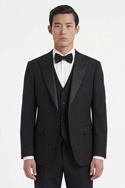 Giotelli Men's black 6 drop viscose blend suit with vest