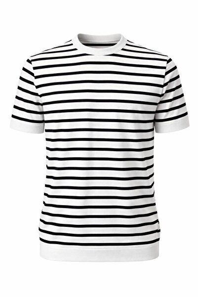 Plus Scorpion Tricou tricotat cu gât turnat pentru bărbați, cu dungi, model e...