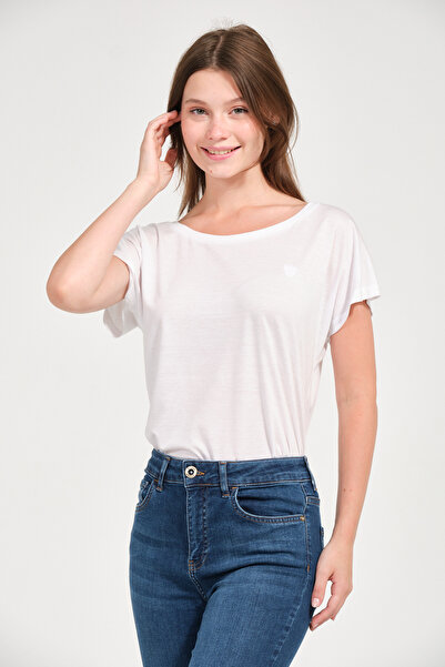 MSW Women's Regular Fit Lyocell Boat Neck Basic T-Shirt