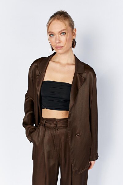 TENA Women's Coffee Gold Single Button Satin Jacket