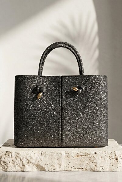 InStyle Ženska torba za ruke i preko ramena, tamno siva, sa šljokicama i četv...