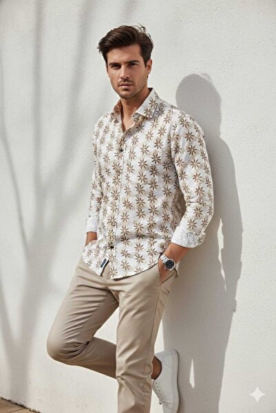 Louis Fabel Floral Patterned Summer Long Sleeve Men's Shirt
