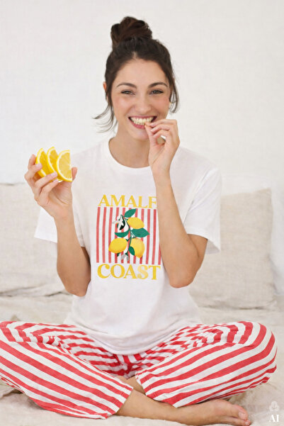 koza iç giyim Women's Cotton Colorful Dog Print Knitted Pajama Set