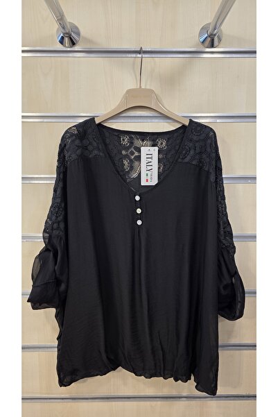 Park Moda Silk Blouse with Lace Detail