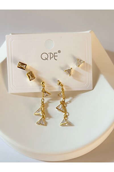 New Meluna Vip Steel Triangle Zircon Stone Dangle Earrings Gold Color Stylish...