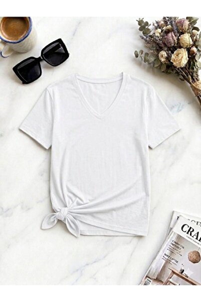 EXPECTED Γυναικείο βαμβακερό μπλουζάκι με λαιμόκοψη V και κανονική εφαρμογή