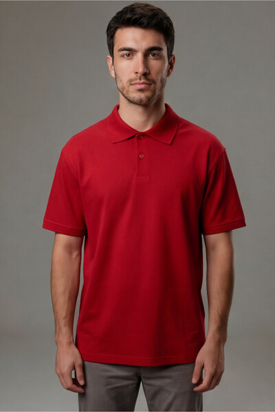 Tisho Erkek Polo Yaka T-Shirt Düz Kırmızı %100 Pamuk Pike Kumaş