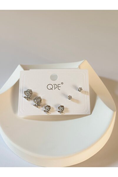 New Meluna Vip Steel 6-Piece Earring Set with Zircon Stone and Rose Detail, M...