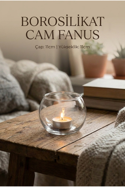 ERKUGO Borosilikat Cam Fanus 8.8cm x 10cm Yuvarlak Şeffaf Dekoratif Mumluk, C...
