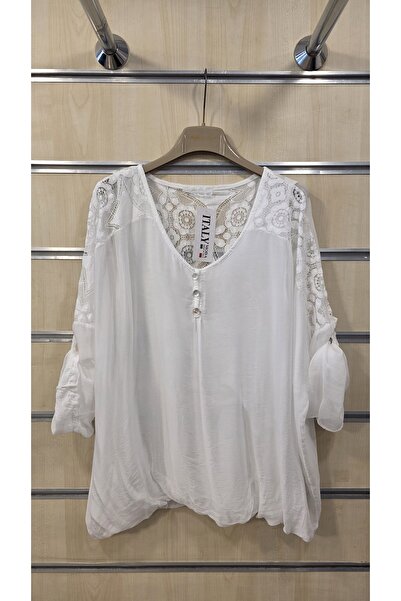 Park Moda Silk Blouse with Lace Detail