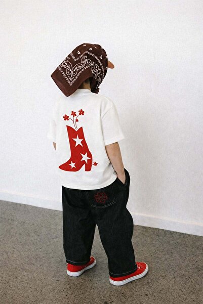 Monila Unisex Çocuk Pamuklu Bisiklet Yaka Sırtı Baskılı T-Shirt
