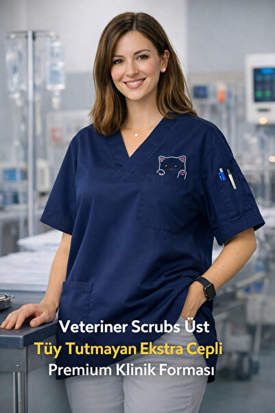 mirach Veterinary Scrubs Top Premium Pawline Lint-Free Extra Pockets Wide Fit...