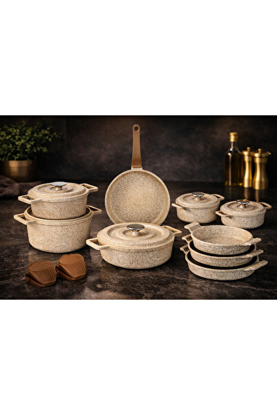 LAVONNI Elexsus 17 Piece Cast Iron Cover Dowry Set Cappucino