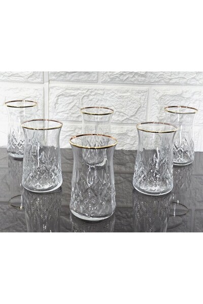 atabey home 6 Pieces Tea Cup - Odi̇n Real Gold Plated 170 ml