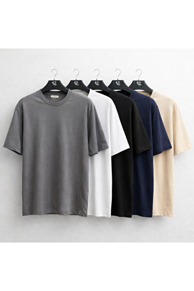 Wega Moda مجموعة من 5 قمصان تي شيرت أساسية كبيرة الحجم - مجموعة تي شيرت كاجوا...