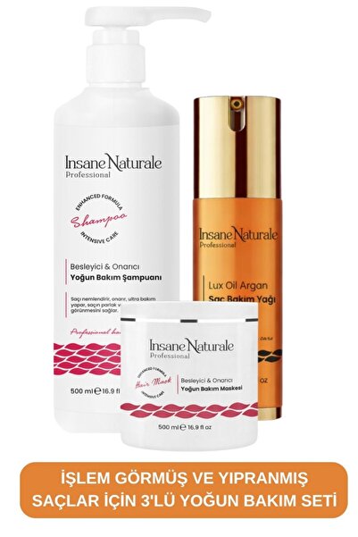 Insane Naturale İşlem Görmüş Ve Yıpranmış Saçlar için Argan, Biotin ve Kerati...