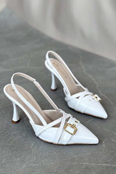 MODAADAM Women's Wille Thin Heeled Shoes - White-Patent Leather