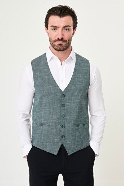 Mcr Patterned Slim Fit Men's Vest Green - 40933.23Y