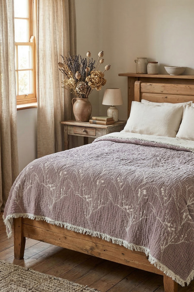 cottoncloth Muslin Double Layer 5 Layer Padded Bedspread 220X240 cm 100% Cott...