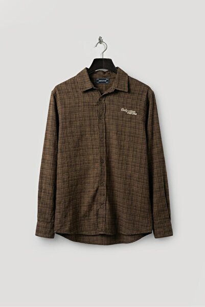 GIESTO Cămașă maro în carouri, cu croială lejeră și confortabilă