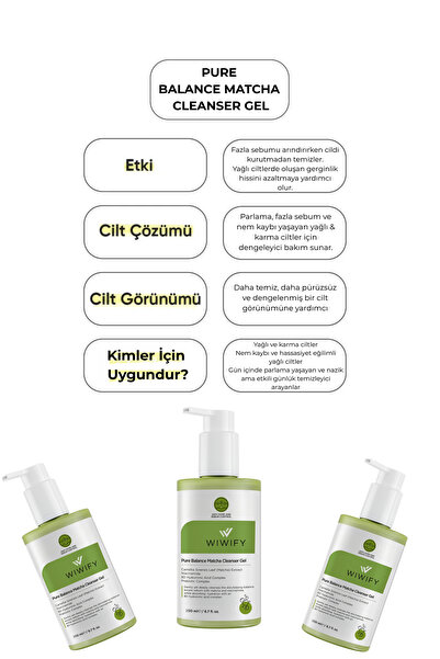 WIWIFY Pure Balance Yüz Yıkama Jeli Akne ve Yağlanma Karşıtı Sebum Dengeleyici, Nemledirici Etkili