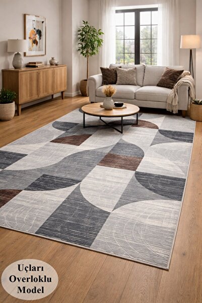 NaRStore Home Kaymaz Taban Gri Kahve Modern Geometrik Yıkanabilir Salon Mutfa...
