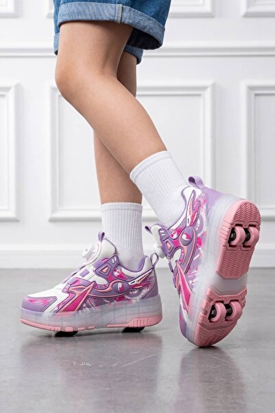 NAVİSHOES Pembe Çocuk Tekerlekli Işıklı Otomatik Bağcıklı Spor Ayakkabı | Pat...