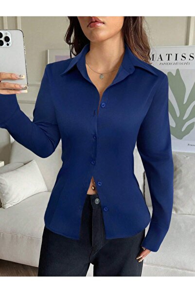 BLUE STREET Women's Stylish Design Slim Fit Shirt with Waist Tie Detail
