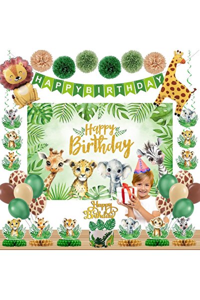 Jungle Set Decor Petrecere Safari Copii, Baloane, Banner, Accesorii Complete