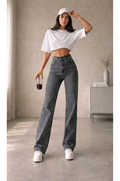 TRENDNATUREL Дженифър Смоукед Сноу Уош Ликра Супер Висока Талия Палацо Свобод...