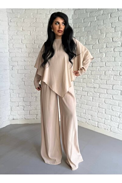 moneta boutique Women's Cape Blouse and Trousers Three-Piece Set