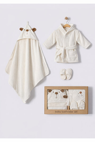 moukou طقم رداء حمام للأطفال من القطن بنسبة 100% بتصميم دب لطيف - منشفة بغطاء...