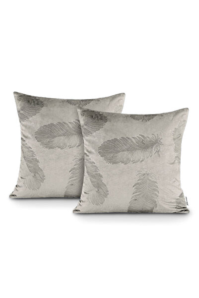 Amelia Home Set 2 huse perne decorative din catifea model pene de paun, 220 g...