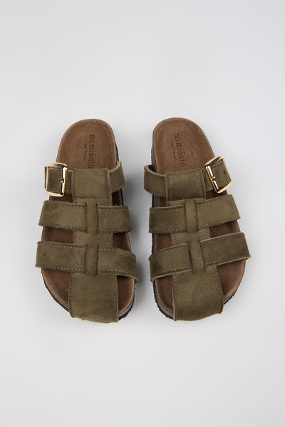 no miento Γυναικεία Vegan Δερμάτινα Σανδάλια Χακί με Αγκράφα Asly